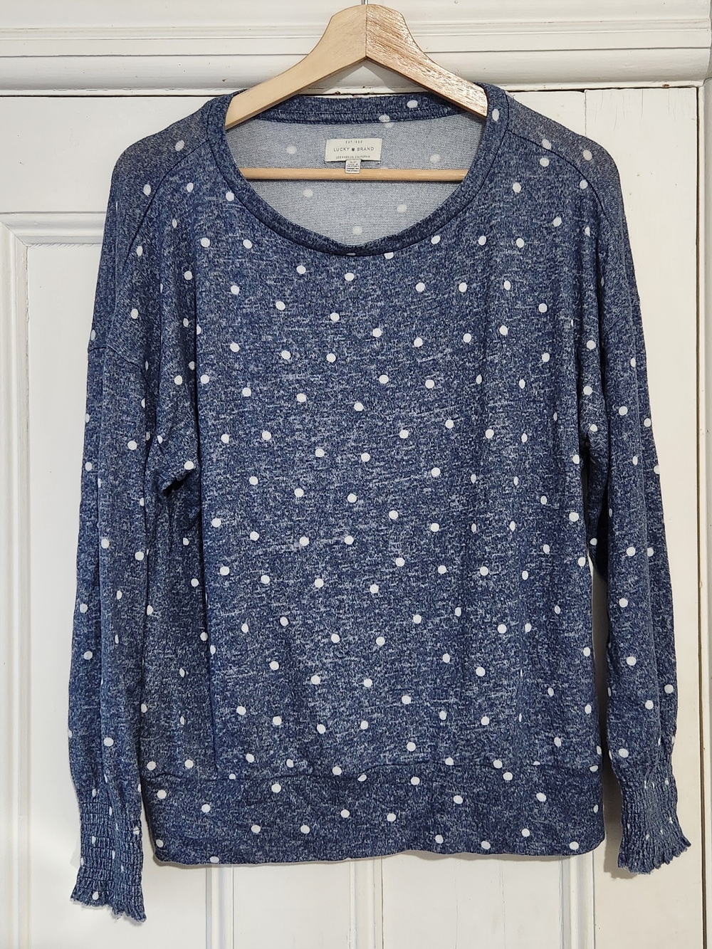 Lucky Brand Navy & White Polka Dot Knit Top